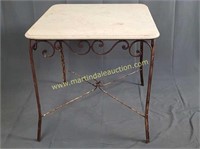 Antique Metal Patio Table w Marble Top
