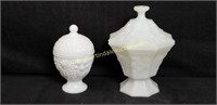 2) Milk Glass Candy Dish With Lids