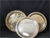 3) Vintage Large Silver Plated Serving Trays