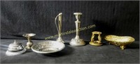 Silver Plate Desk Bell, Vase, Candle Sticks, etc
