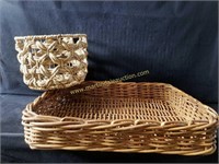 Rattan Basket Tray and Pretty Planter Cover Basket