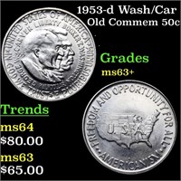 1953-d Wash/Car Old Commem 50c Grades Select+ Unc