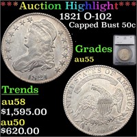 *Highlight* 1821 O-102 Capped Bust 50c Graded au55