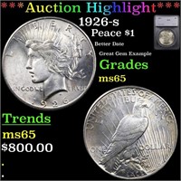 *Highlight* 1926-s Peace $1 Graded ms65