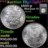 *Highlight* 1893-p Morgan $1 Graded ms65+
