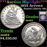*Highlight* 1855 Arrows Seated Liberty 50c Graded