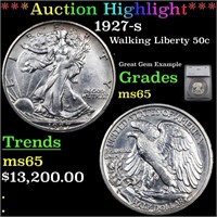 *Highlight* 1927-s Walking Liberty 50c Graded ms65
