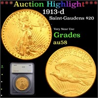 *Highlight* 1913-d Saint-Gaudens $20 Graded au58