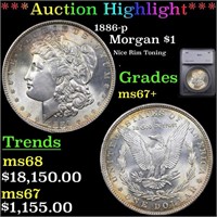 *Highlight* 1886-p Rainbow Toned Morgan $1 Graded