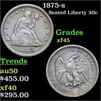 1875-s Seated Liberty 20c Grades xf+