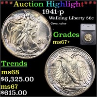 *Highlight* 1941-p Walking Liberty 50c Graded ms67