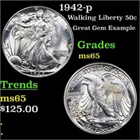 1942-p Walking Liberty 50c Grades GEM Unc