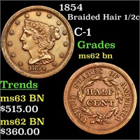 1854 Braided Hair 1/2c Grades Select Unc BN