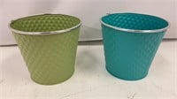 2 Flower Pots Plastic Blue/green
