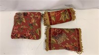 3 Throw Pillows Red With Gold Tassels