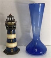 Lighthouse Figurine With Vase Ceramic/glass