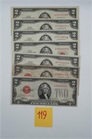 $2 Red seals, mixed yrs-7 bills