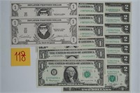 Misc Fed Res notes 1's&2's Bicentennial