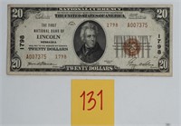 1929 Type 2 NE National Bank Note Lincoln
