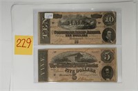 1864 $5 & $10 Confederate