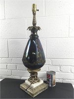 Lampe de table nacré noir sur socle métal & pierre