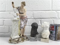 2 bustes grec & statuette porcelaine CIRCA 1940-