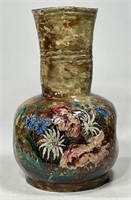 Floral Glazed Art Pottery 10 " Redware Vase