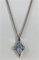 Avon Silvertone Ice Blue Pendant Necklace
