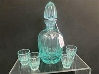 Mose Aqua Cut Crystal 5 Piece Decanter Set