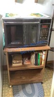 MICROWAVE, MICROWAVE CART AND CONTENTS