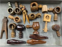 17 Wood Nut Crackers, various Sizes and shapes