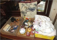 VINTAGE LINENS, COSTUME JEWELRY, DRESSER OBJECTS