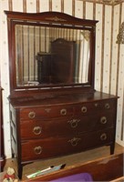 ANTIQUE SOLID WOOD 4 DRAWER DRESSER AND MIRROR