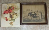 ANTIQUE FARM PICTURE WITH TIGERWOOD MAPLE FRAME