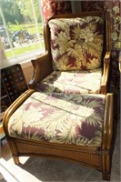 WICKER AND RATTAN LOUNGE CHAIR WITH FOOT STOOL