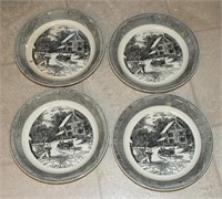 4 CURRIER AND IVES STYLE PIE PLATES