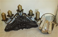 6 CANDLE CANDELABRA & FIREPLACE LOGS