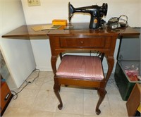 SINGER SEWING MACHINE CABINET AND STOOL