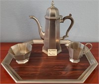 819 - GORHAM PEWTER COFFEE POT, C&S SET & TRAY