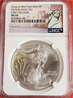 (39) - 2015 MS 69 SILVER EAGLE $1 COIN