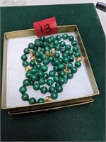 14KT Gold Malachite  Necklace &  Bracelet