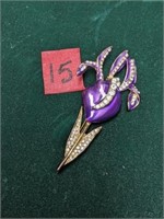 Purple enamel broach with CZ Hallmark