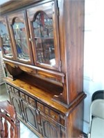 Dark Pine Buffet China Cupboard 2 piece