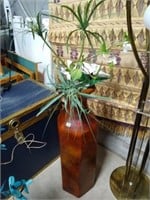 Large Wood Vase with Faux Plant