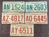 Lot of 5 North Carolina Commercial License Plates