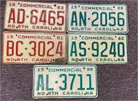 Lot of 5 North Carolina Commercial License Plates