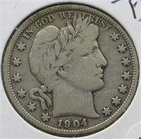 1904-O Barber Silver Half Dollar. Scarce Fine.