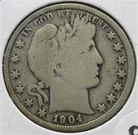 1904 Barber Silver Half Dollar.