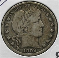 1909 Barber Silver Half Dollar.