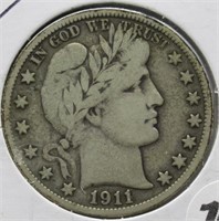 1911-S Barber Silver Half Dollar.